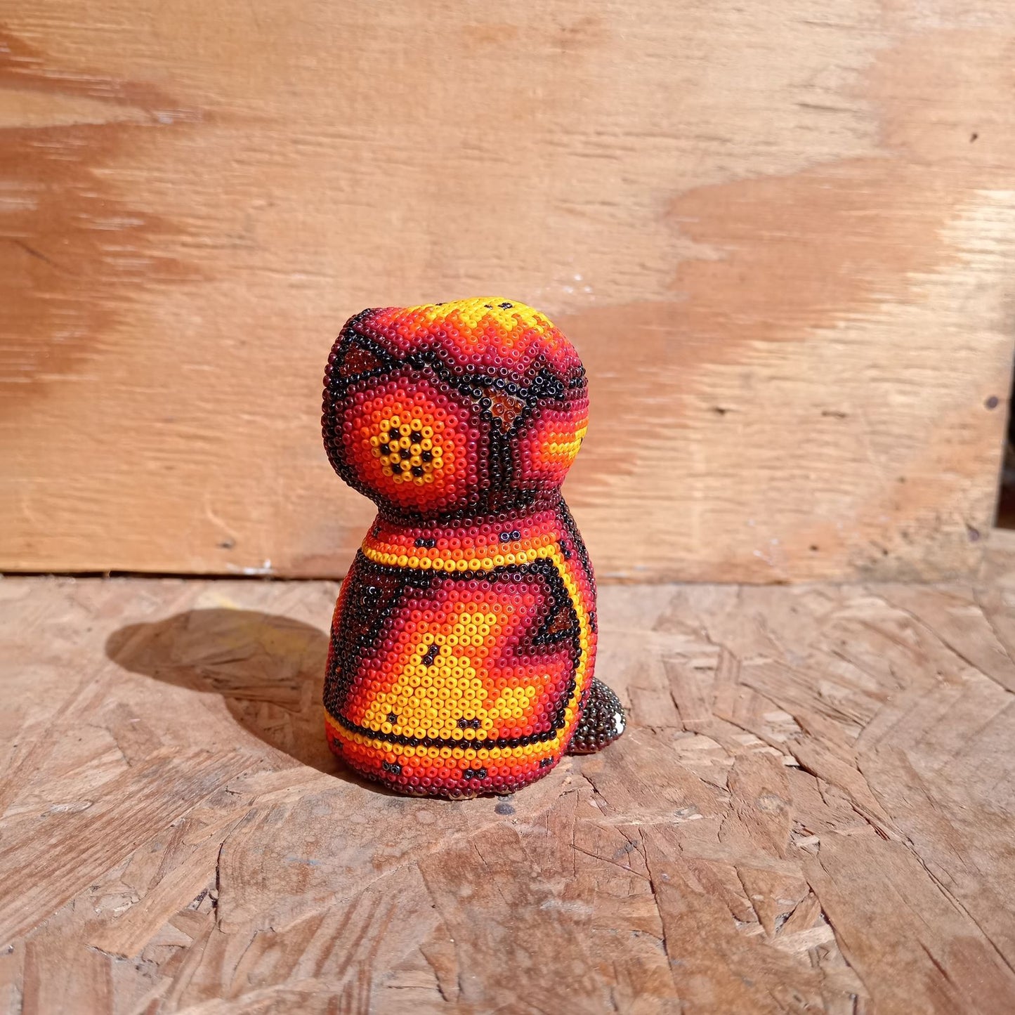 Mexican Huichol Hand Beaded Owl By Mayola Villa Lopez PP8359