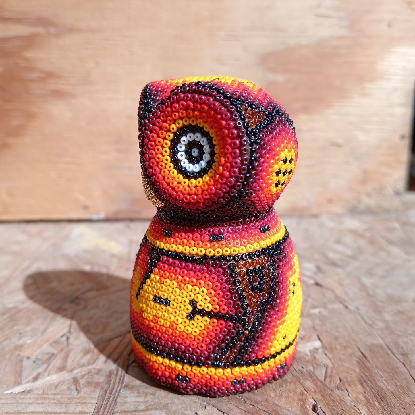 Mexican Huichol Hand Beaded Owl By Mayola Villa Lopez PP8359