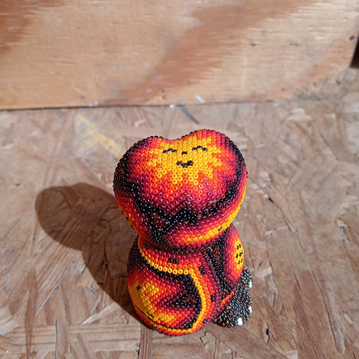 Mexican Huichol Hand Beaded Owl By Mayola Villa Lopez PP8359