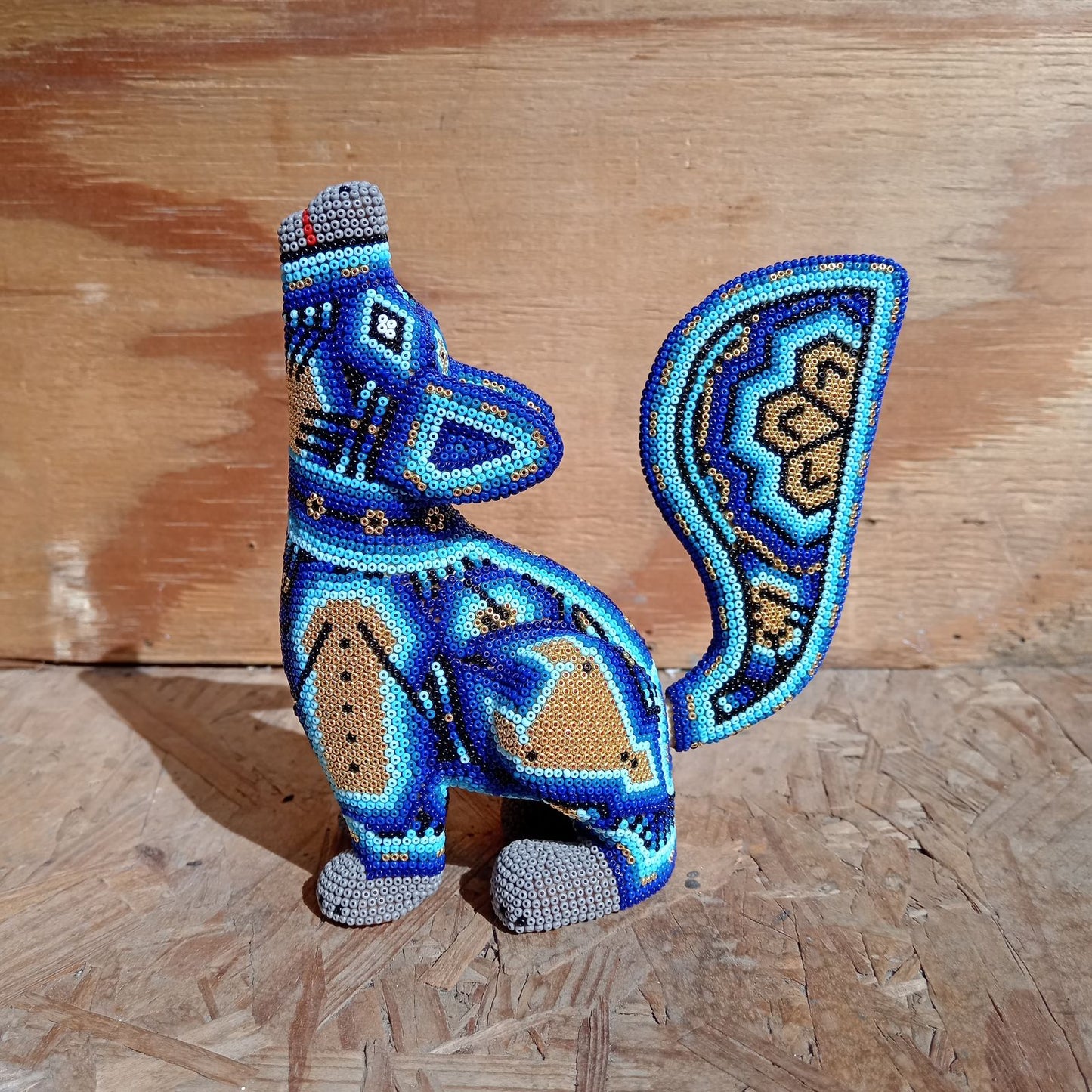 Mexican Huichol Hand Beaded Coyote By Mayola Villa Lopez PP8361