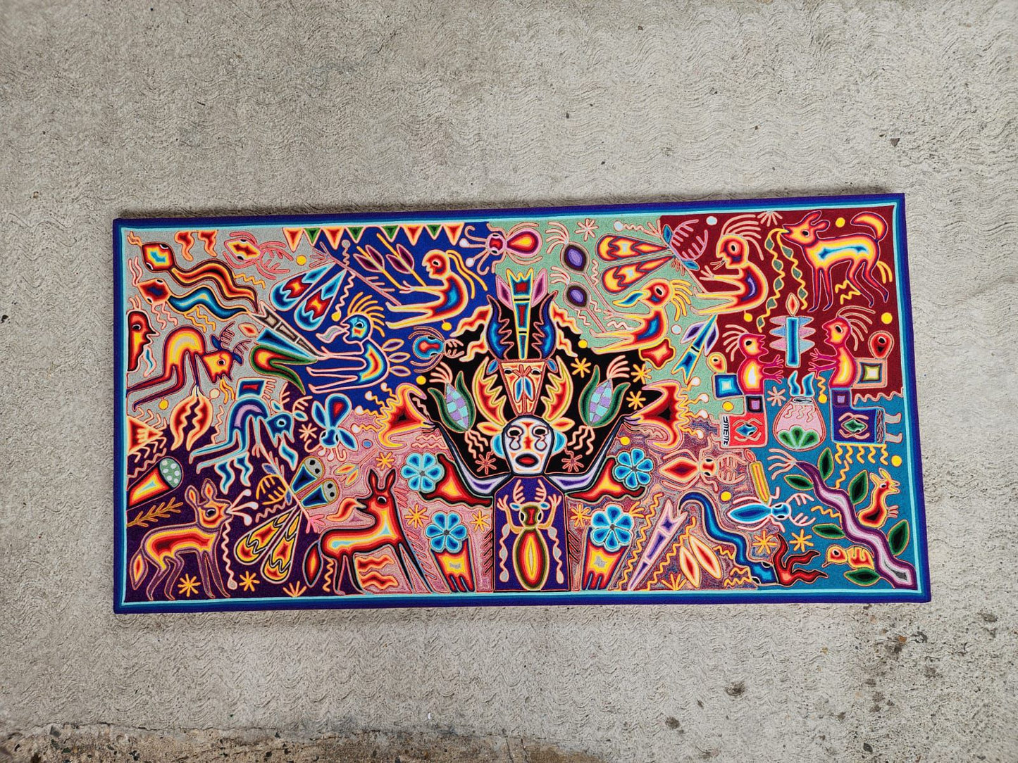 Huichol Yarn Painting Mexican Folk Art by Hilaria Chavez Carrillo PP8362