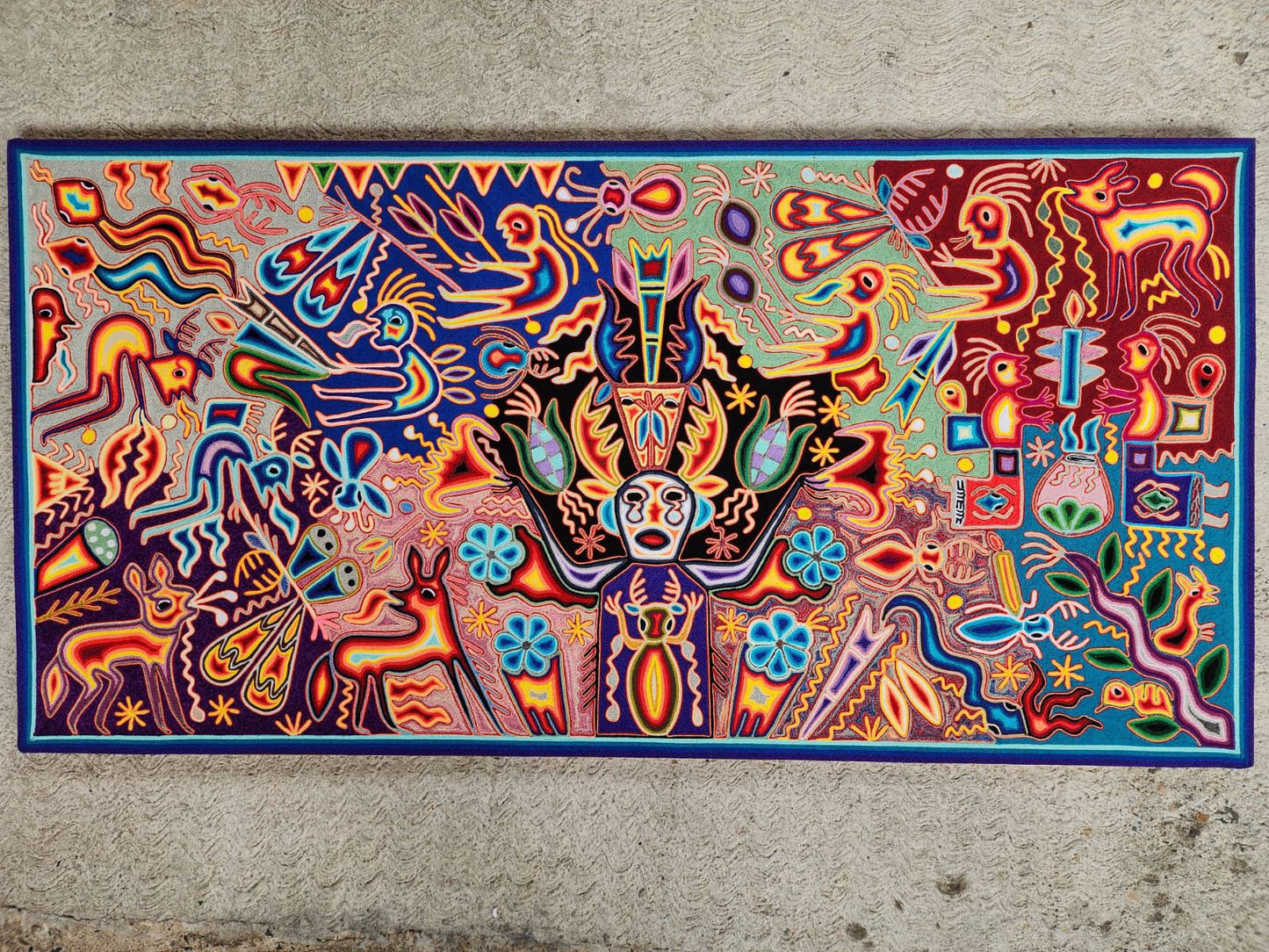 Huichol Yarn Painting Mexican Folk Art by Hilaria Chavez Carrillo PP8362
