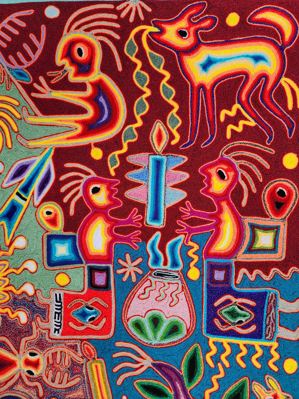 Huichol Yarn Painting Mexican Folk Art by Hilaria Chavez Carrillo PP8362