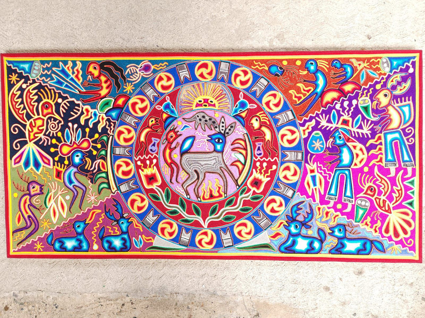 Huichol Yarn Painting Mexican Folk Art by Hilaria Chavez Carrillo PP8363