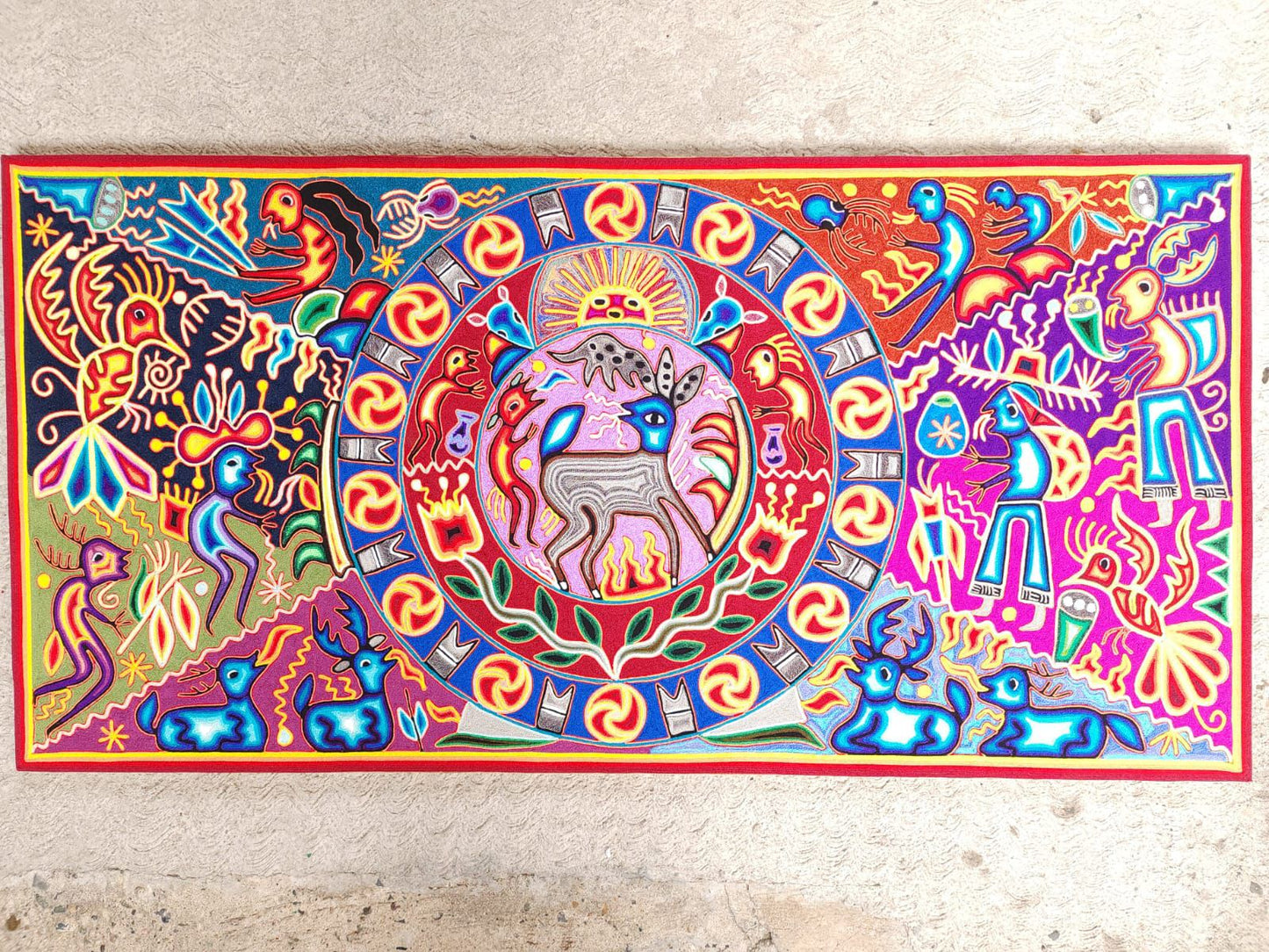 Huichol Yarn Painting Mexican Folk Art by Hilaria Chavez Carrillo PP8363