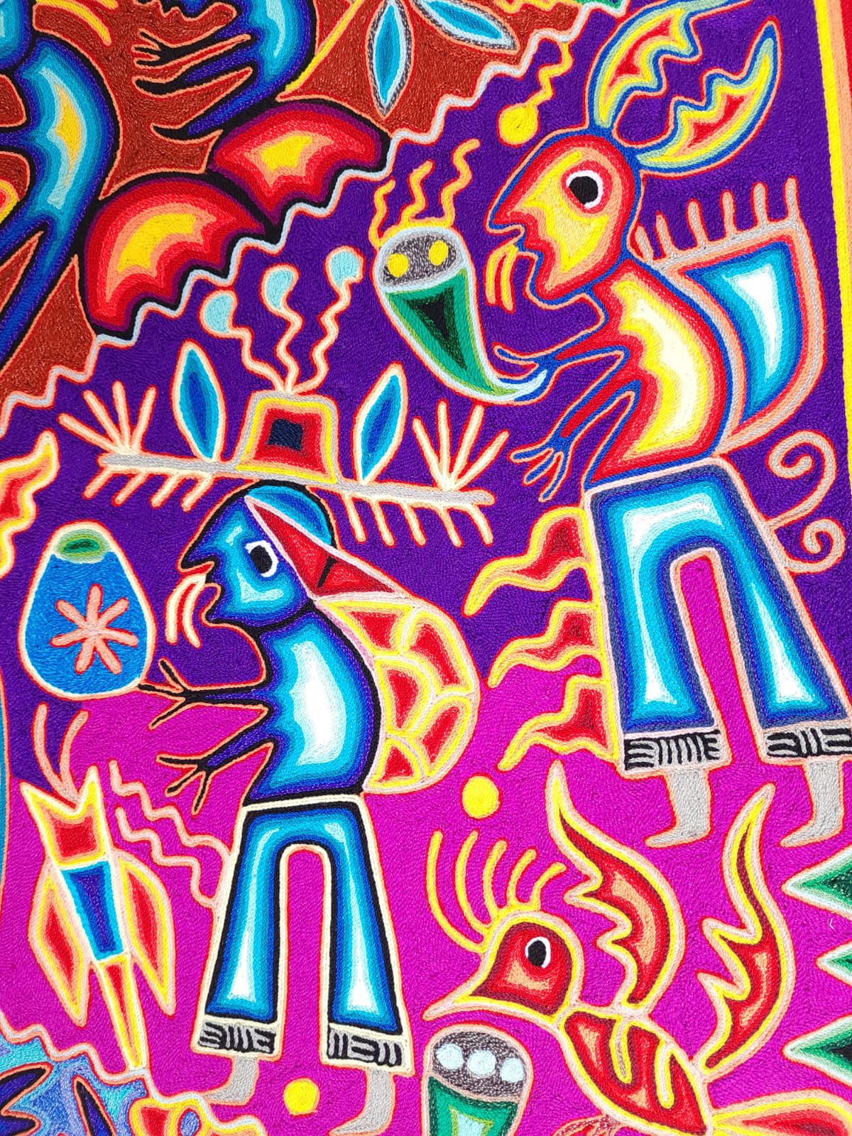 Huichol Yarn Painting Mexican Folk Art by Hilaria Chavez Carrillo PP8363
