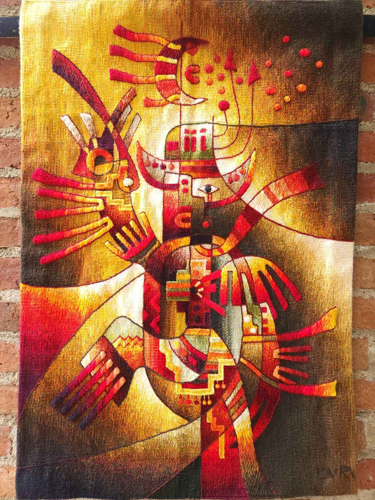 Hand Woven Alpaca Fiber Tapestry " Dancing of the Moon" By Maximo Laura PP8364