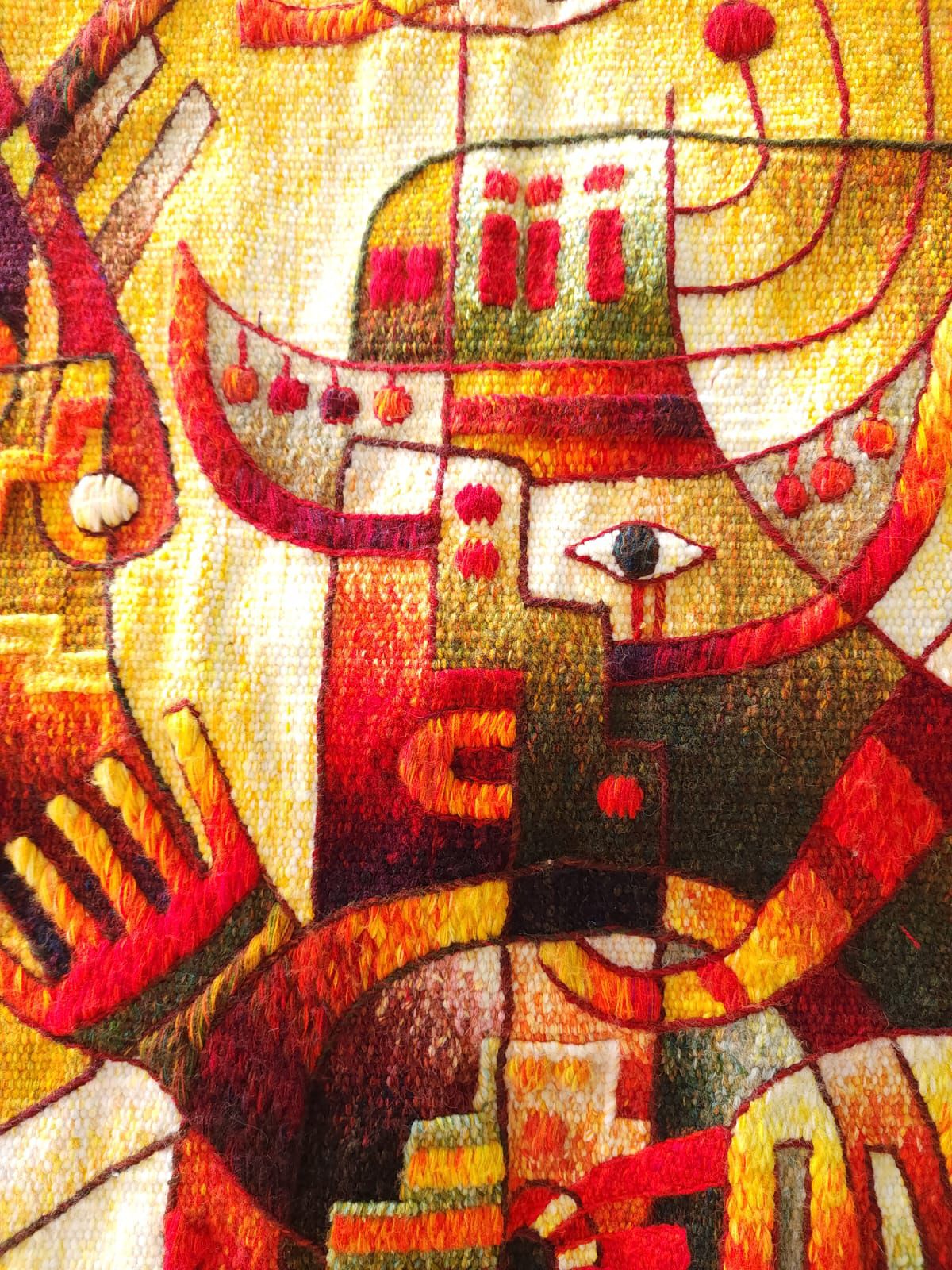 Hand Woven Alpaca Fiber Tapestry " Dancing of the Moon" By Maximo Laura PP8364