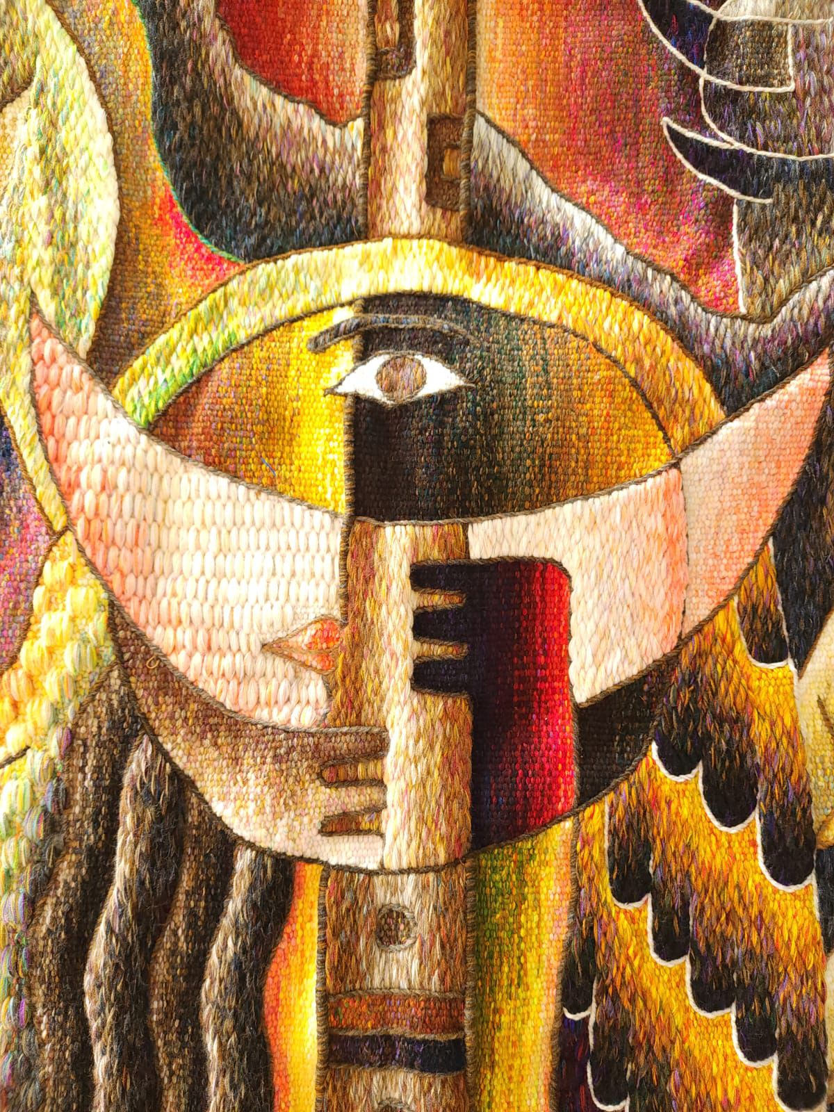 Hand Woven Alpaca Fiber Tapestry " Winged Moon" By Constantino Laura PP8365