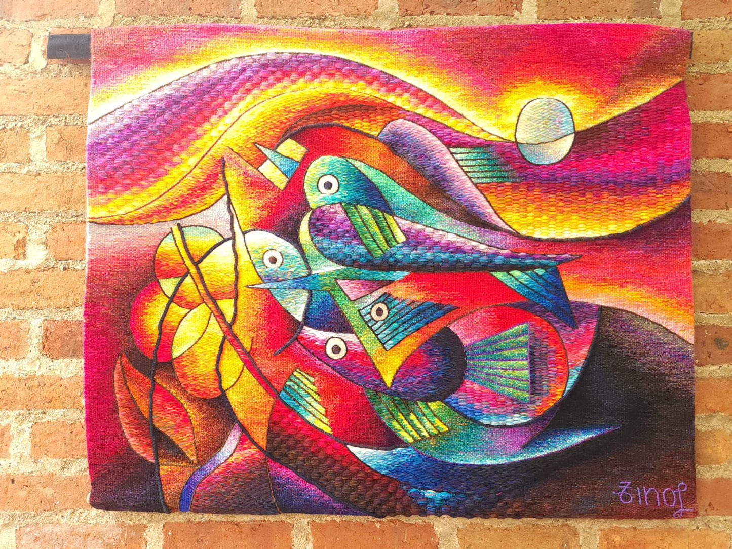 Hand Woven Alpaca Fiber Tapestry " Sunset " By Constantino Laura PP8367
