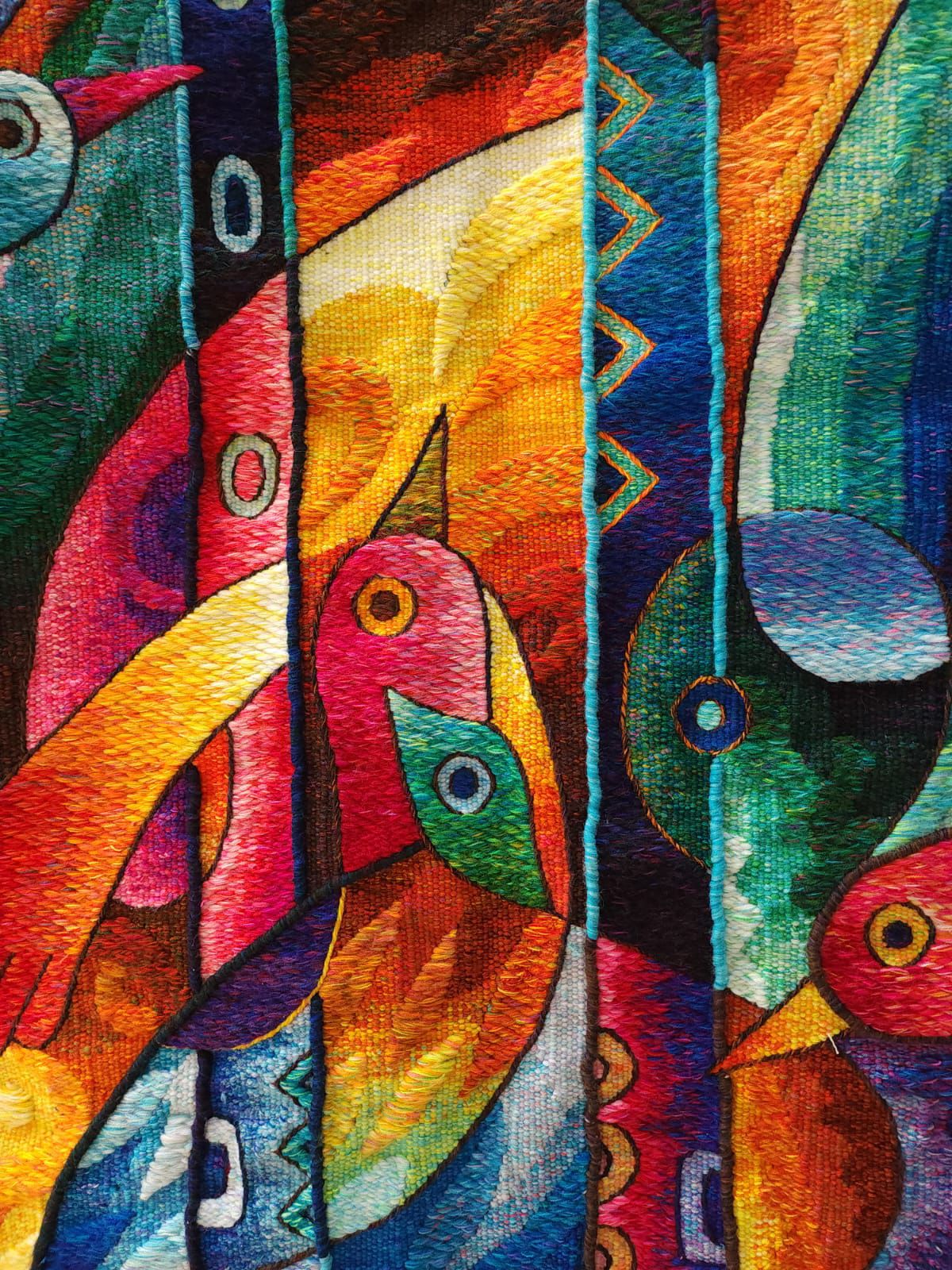 Hand Woven Alpaca Fiber Tapestry " Your Heart is Like a Bird Song" By Constantino Laura PP8368