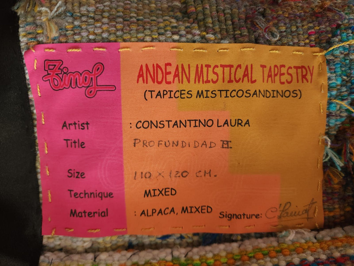 Hand Woven Alpaca Fiber Tapestry " Depth II" By Constantino Laura PP8370