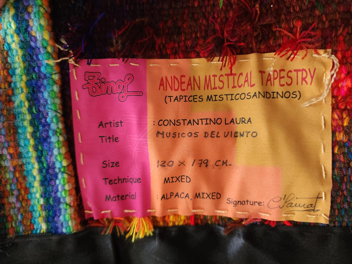 Hand Woven Alpaca Fiber Tapestry " Musicians Of The Wind" By Constantino Laura PP8373
