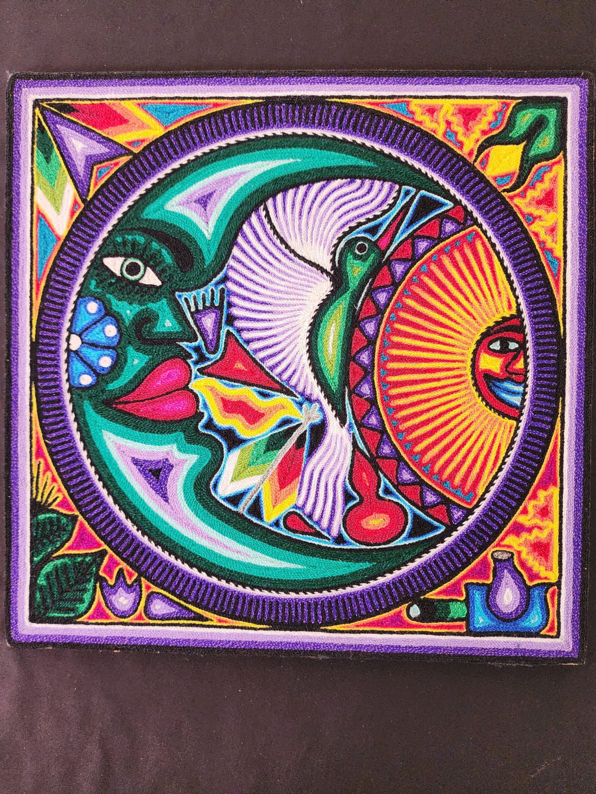 Tepehuano Yarn Painting Mexican Folk Art By Bautista Family PP8382