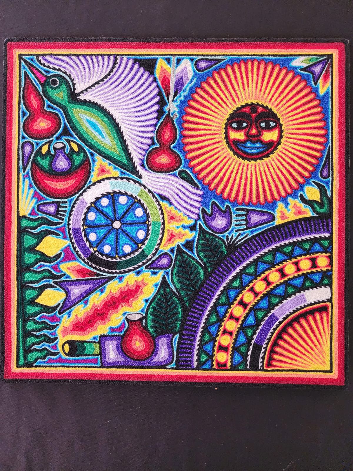 Tepehuano Yarn Painting Mexican Folk Art By Bautista Family PP8383