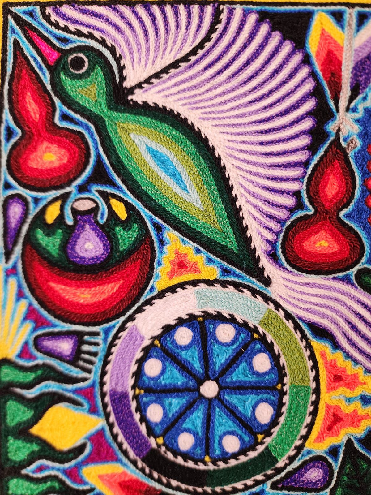 Tepehuano Yarn Painting Mexican Folk Art By Bautista Family PP8383