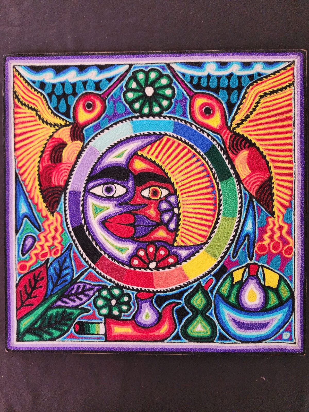Tepehuano Yarn Painting Mexican Folk Art By Bautista Family PP8386