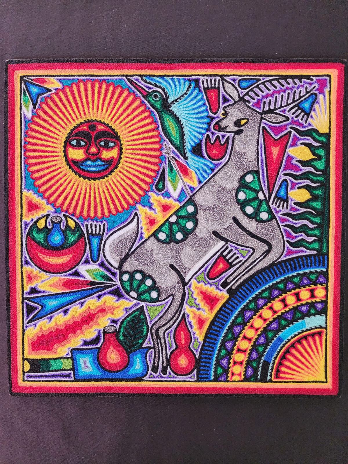 Tepehuano Yarn Painting Mexican Folk Art By Bautista Family PP8387