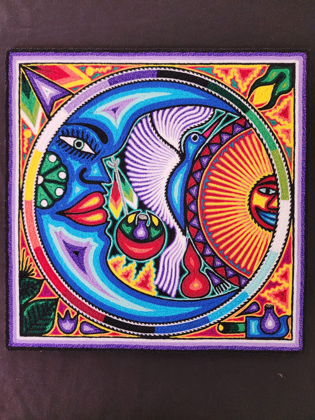 Tepehuano Yarn Painting Mexican Folk Art By Bautista Family PP8388