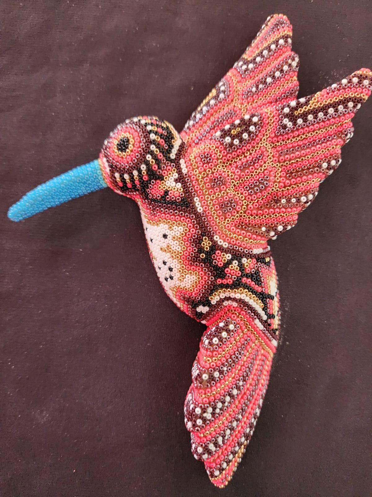 Mexican Huichol Hand Beaded Hummingbird By Isandro Villa Lopez PP8392