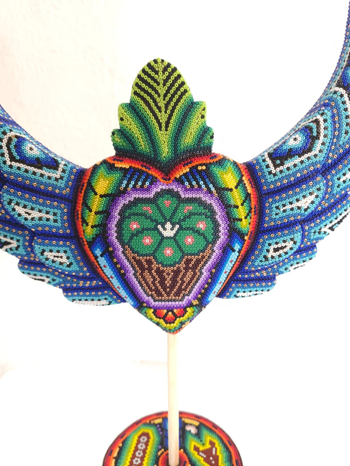 Mexican Huichol Hand Beaded Heart with Base By Isandro Villa Lopez PP8402