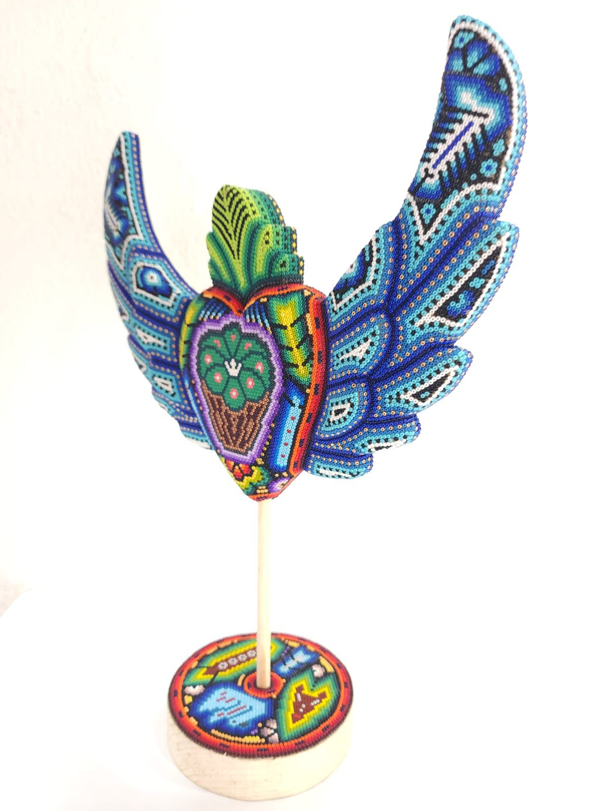 Mexican Huichol Hand Beaded Heart with Base By Isandro Villa Lopez PP8402