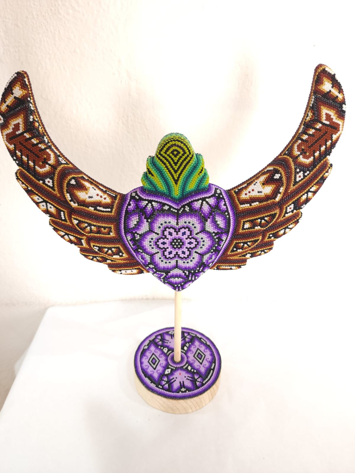 Mexican Huichol Hand Beaded Heart with Base By Isandro Villa Lopez PP8403