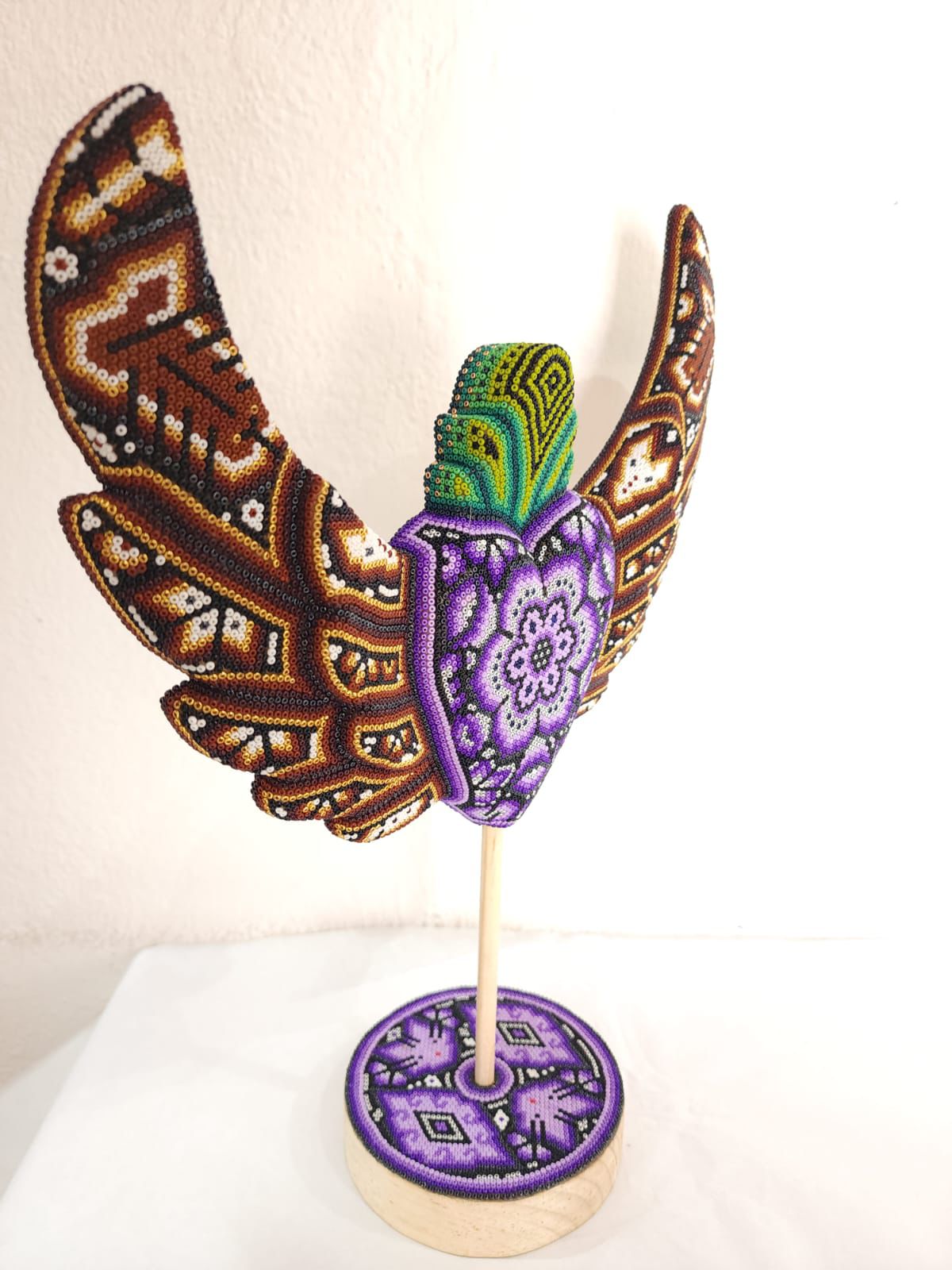 Mexican Huichol Hand Beaded Heart with Base By Isandro Villa Lopez PP8403