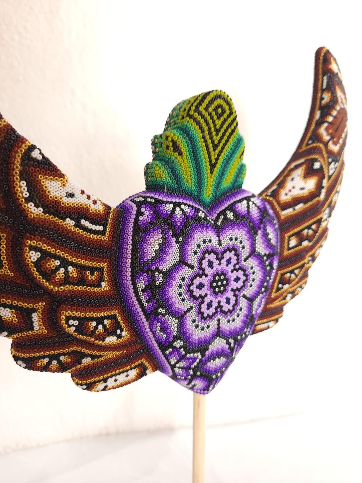 Mexican Huichol Hand Beaded Heart with Base By Isandro Villa Lopez PP8403