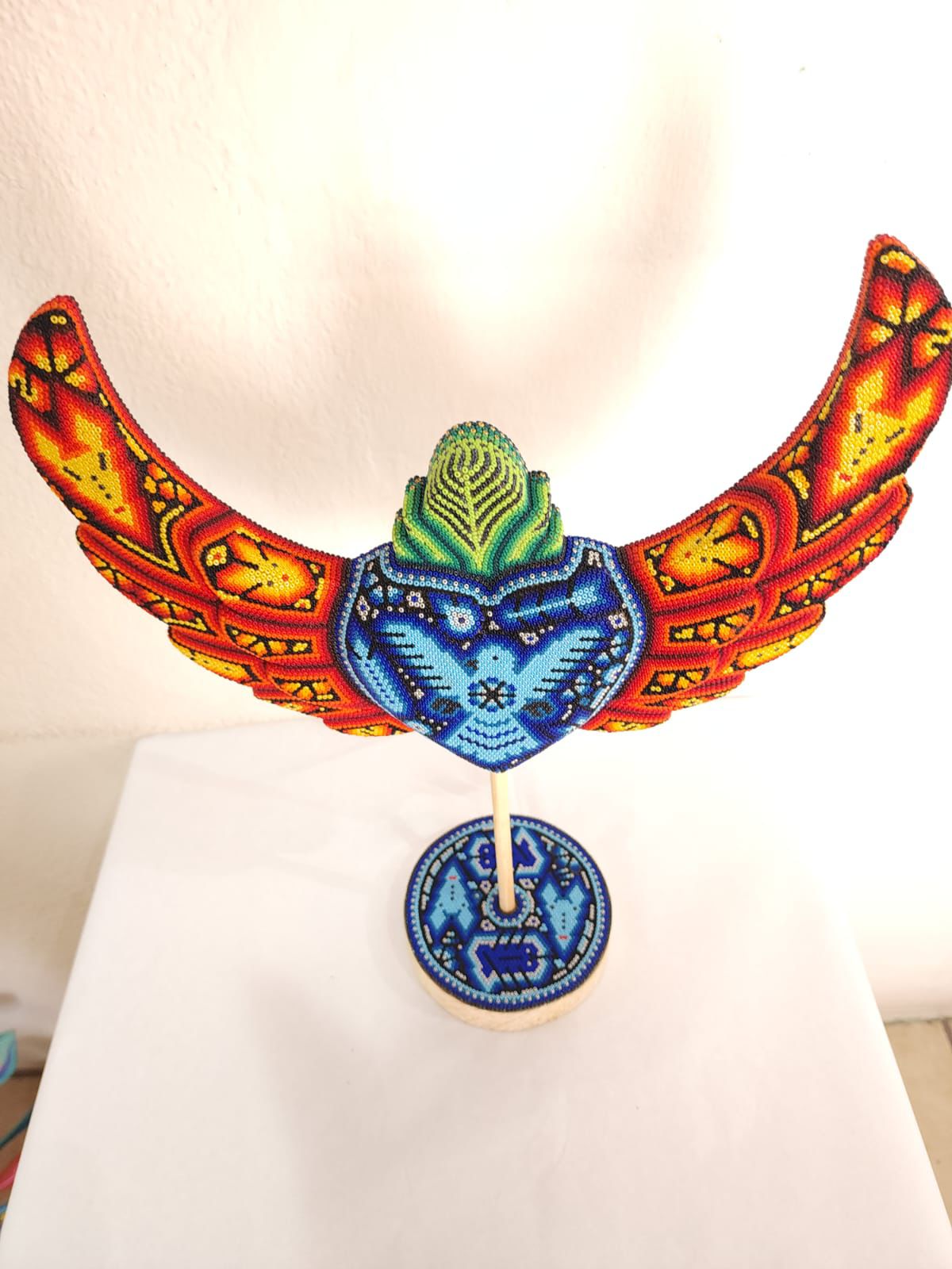 Mexican Huichol Hand Beaded Heart with Base By Isandro Villa Lopez PP8404