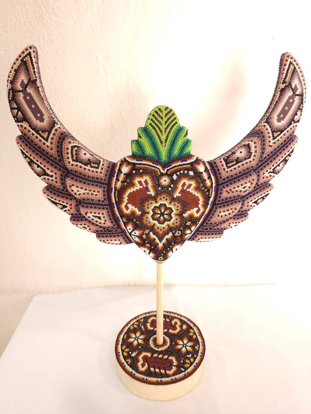 Mexican Huichol Hand Beaded Heart with Base By Isandro Villa Lopez PP8405