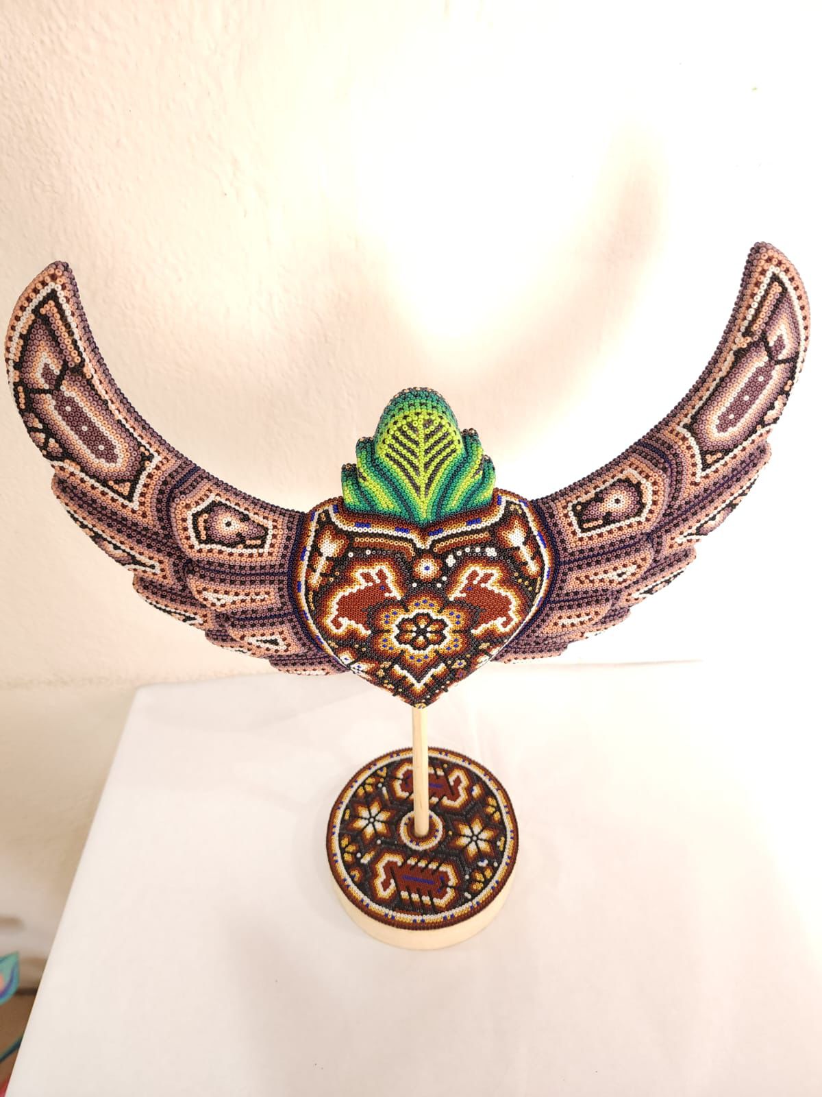 Mexican Huichol Hand Beaded Heart with Base By Isandro Villa Lopez PP8405