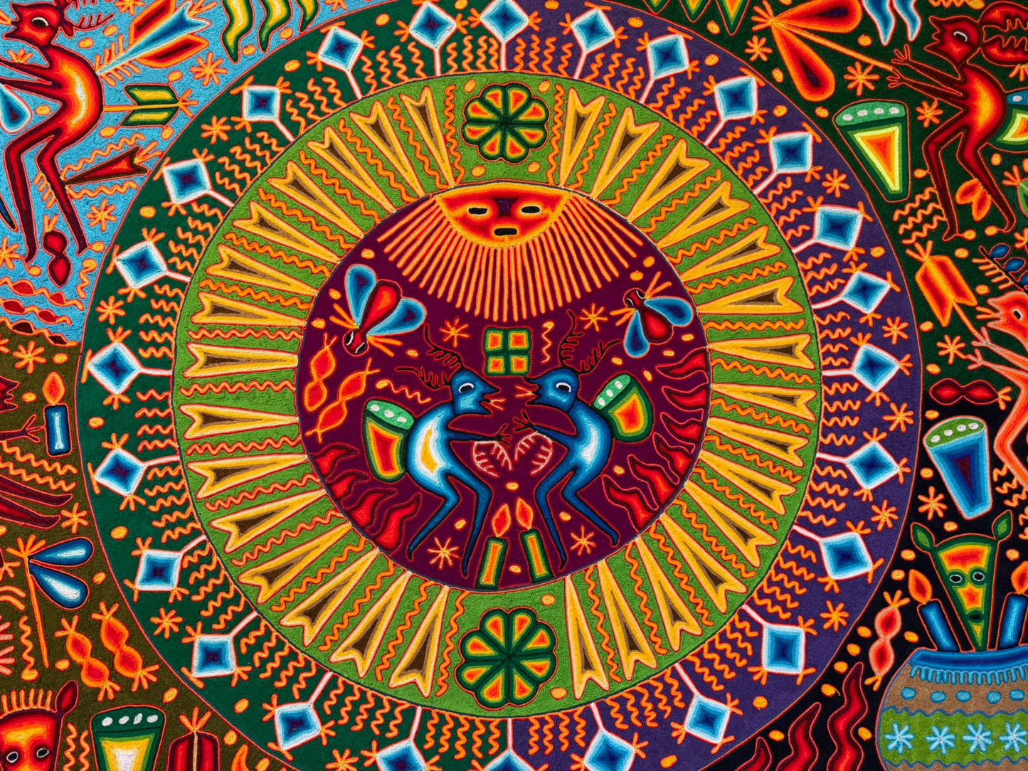 Huichol Indian Yarn Painting By Lourdes Diaz Benitez PP8411 Oaxaca