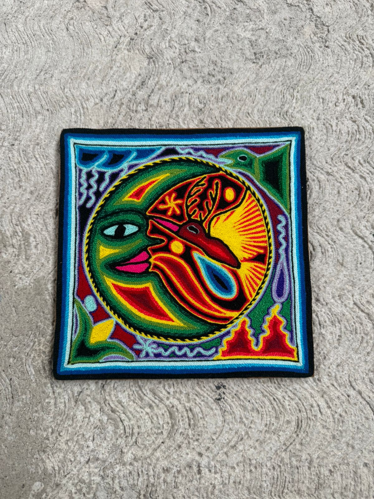 Tepehuano Yarn Painting Mexican Folk Art By Bautista Family PP8413
