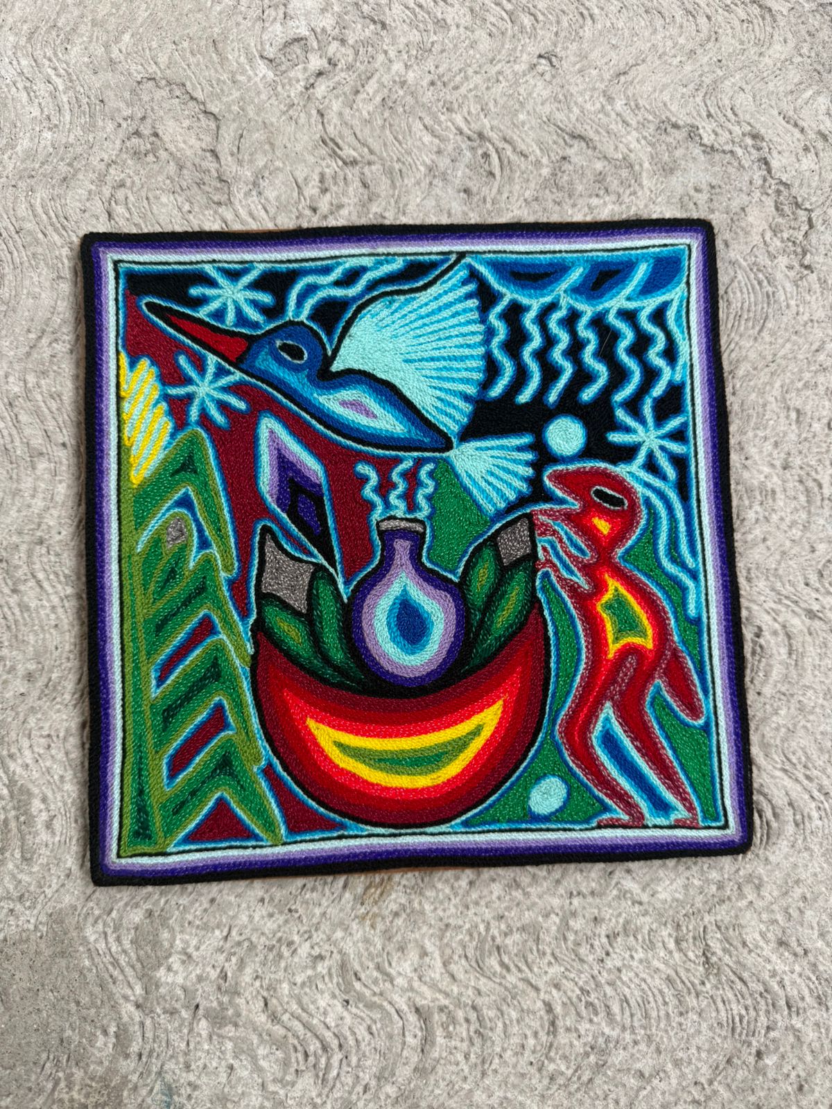 Tepehuano Yarn Painting Mexican Folk Art By Bautista Family PP8417