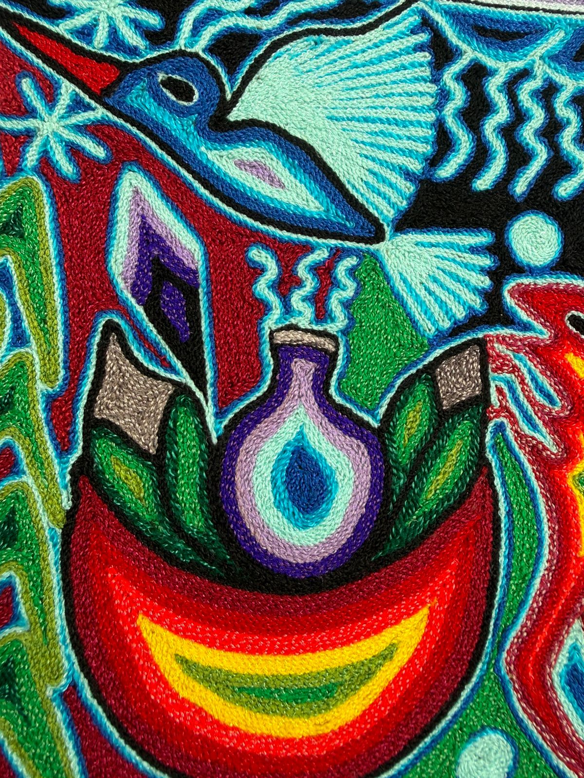 Tepehuano Yarn Painting Mexican Folk Art By Bautista Family PP8417