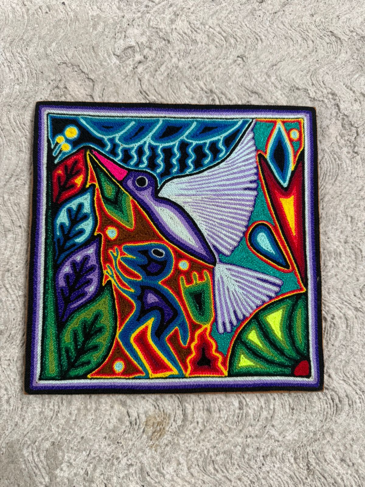 Tepehuano Yarn Painting Mexican Folk Art By Bautista Family PP8422