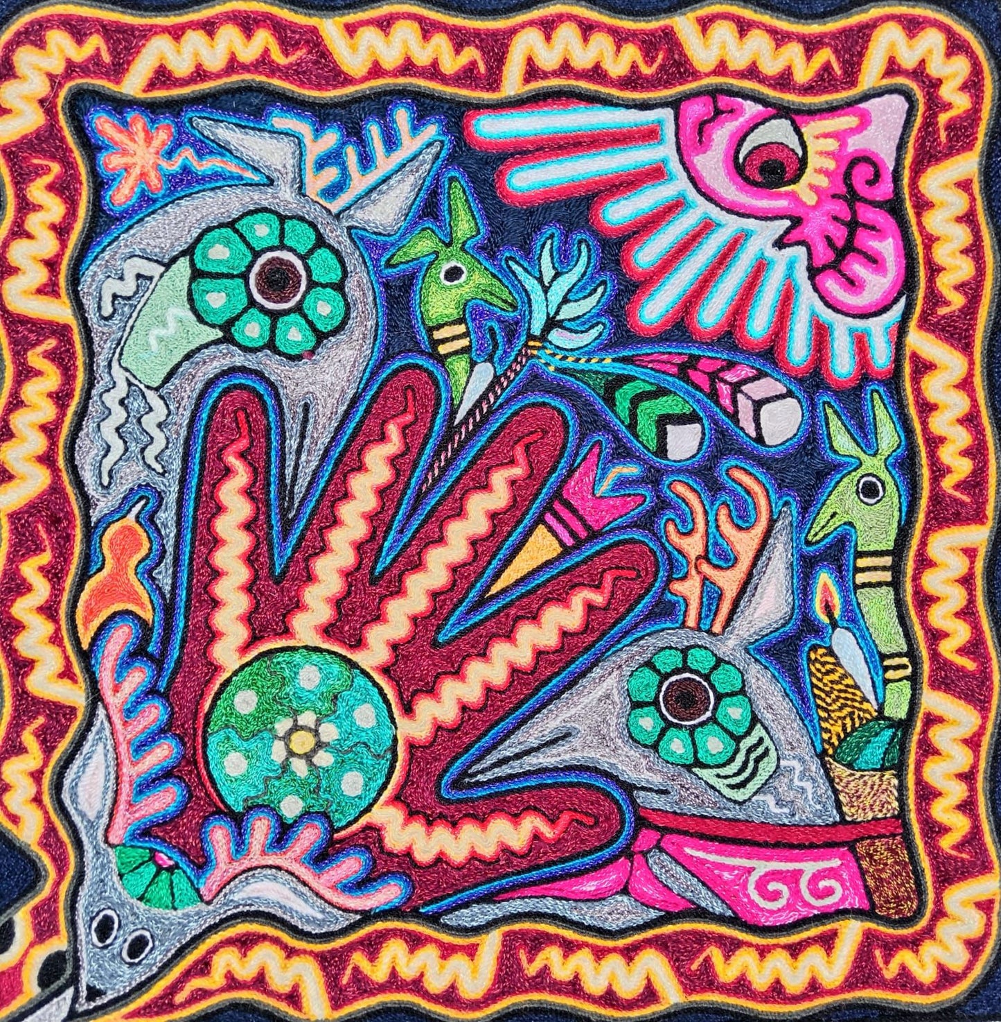Huichol Indian Yarn Painting By Luis Castro PP8424