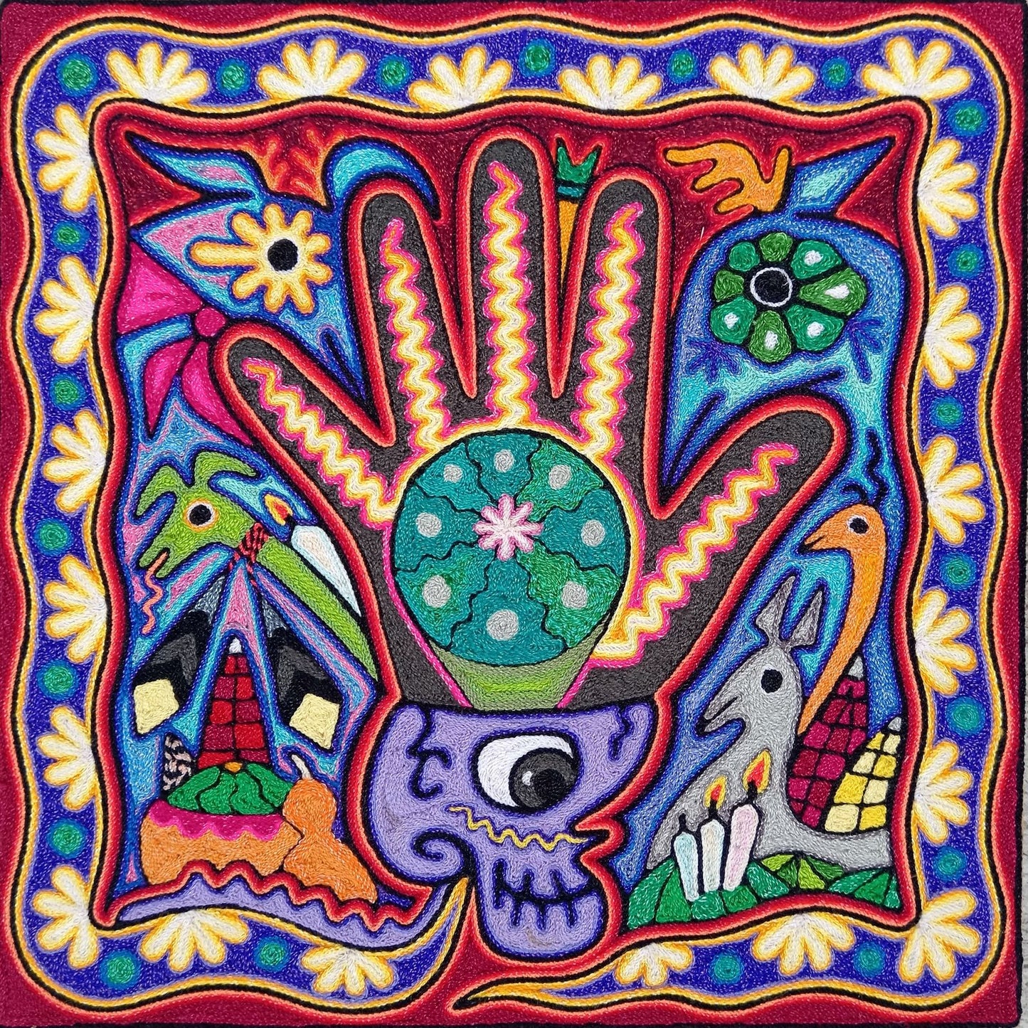 Huichol Indian Yarn Painting By Luis Castro PP8426