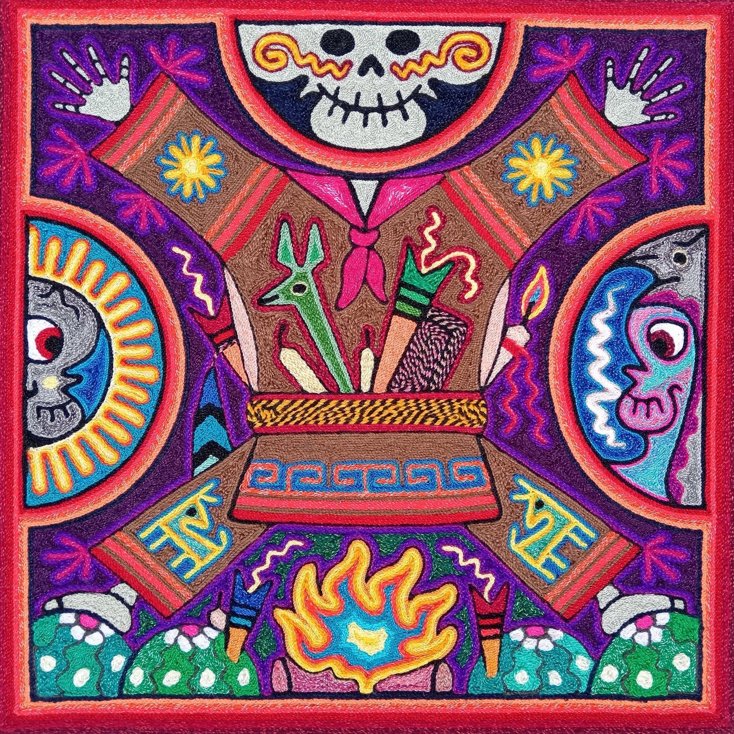 Huichol Indian Yarn Painting By Luis Castro PP8427