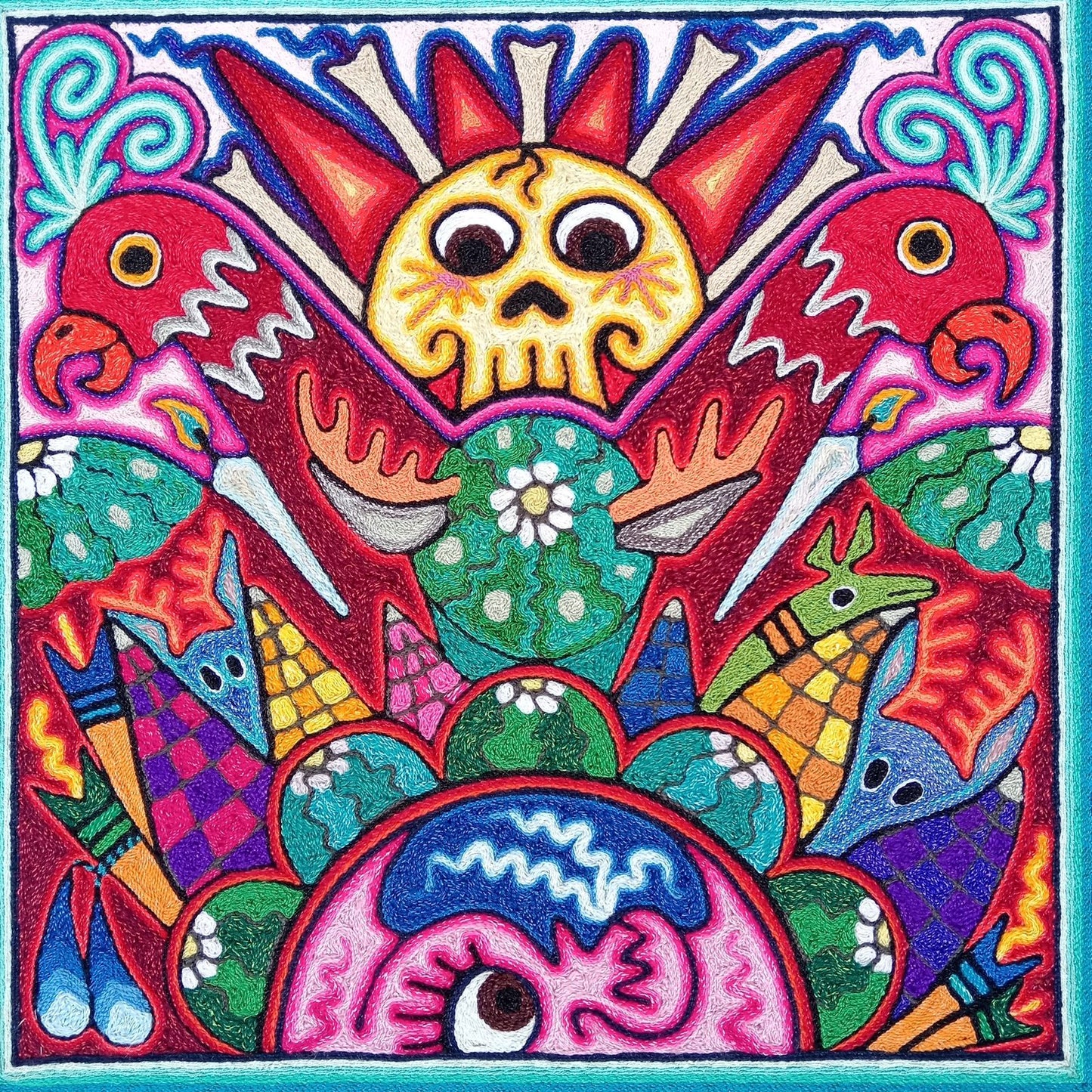 Huichol Indian Yarn Painting By Luis Castro PP8429