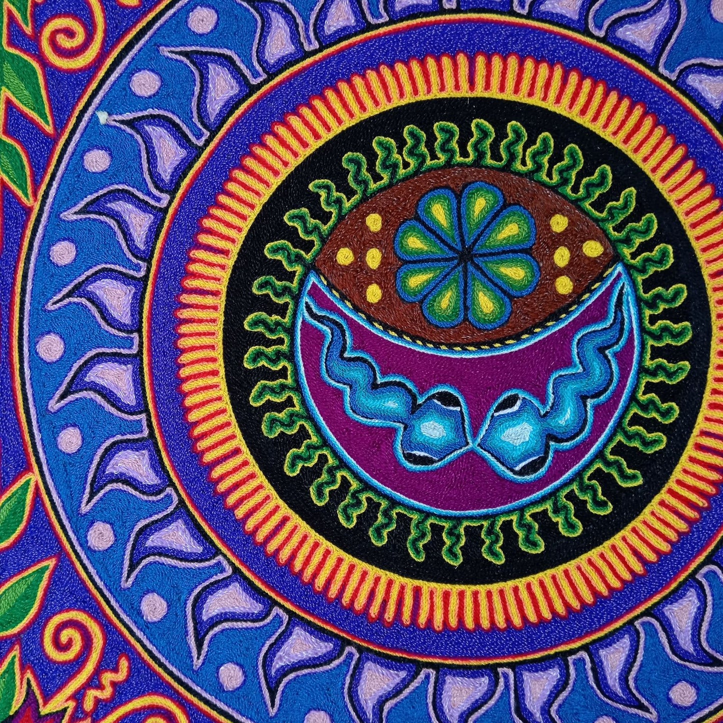 Mexican Folk Art Huichol Yarn Painting by Cooperativa Zitacua PP8432 Oaxaca