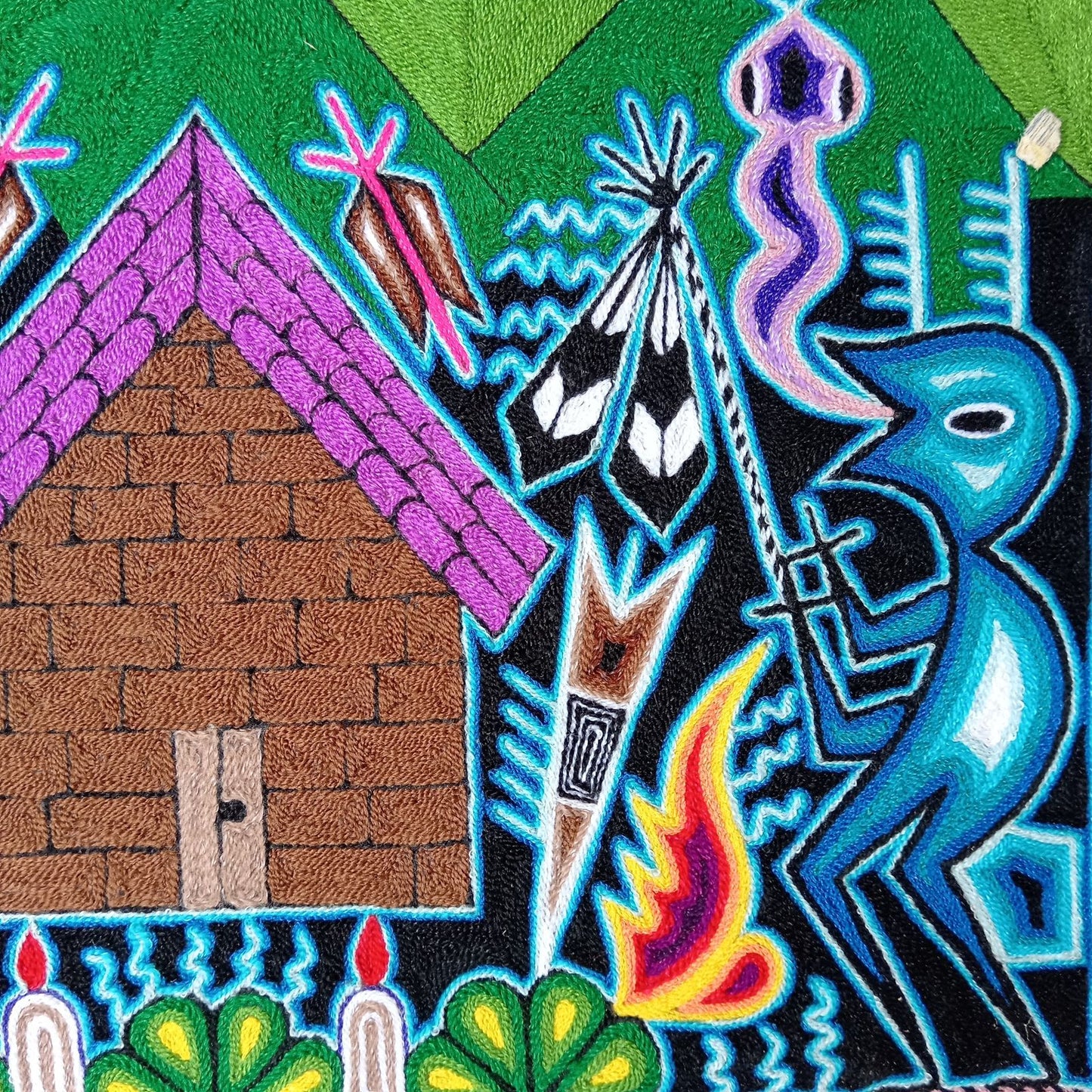 Mexican Folk Art Huichol Yarn Painting by Cooperativa Zitacua PP8433 Oaxaca