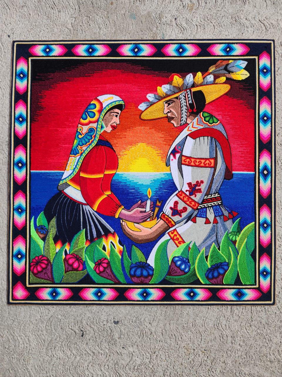 Huichol Mexican Folk Art Yarn Painting by Neikame PP8434 Oaxaca