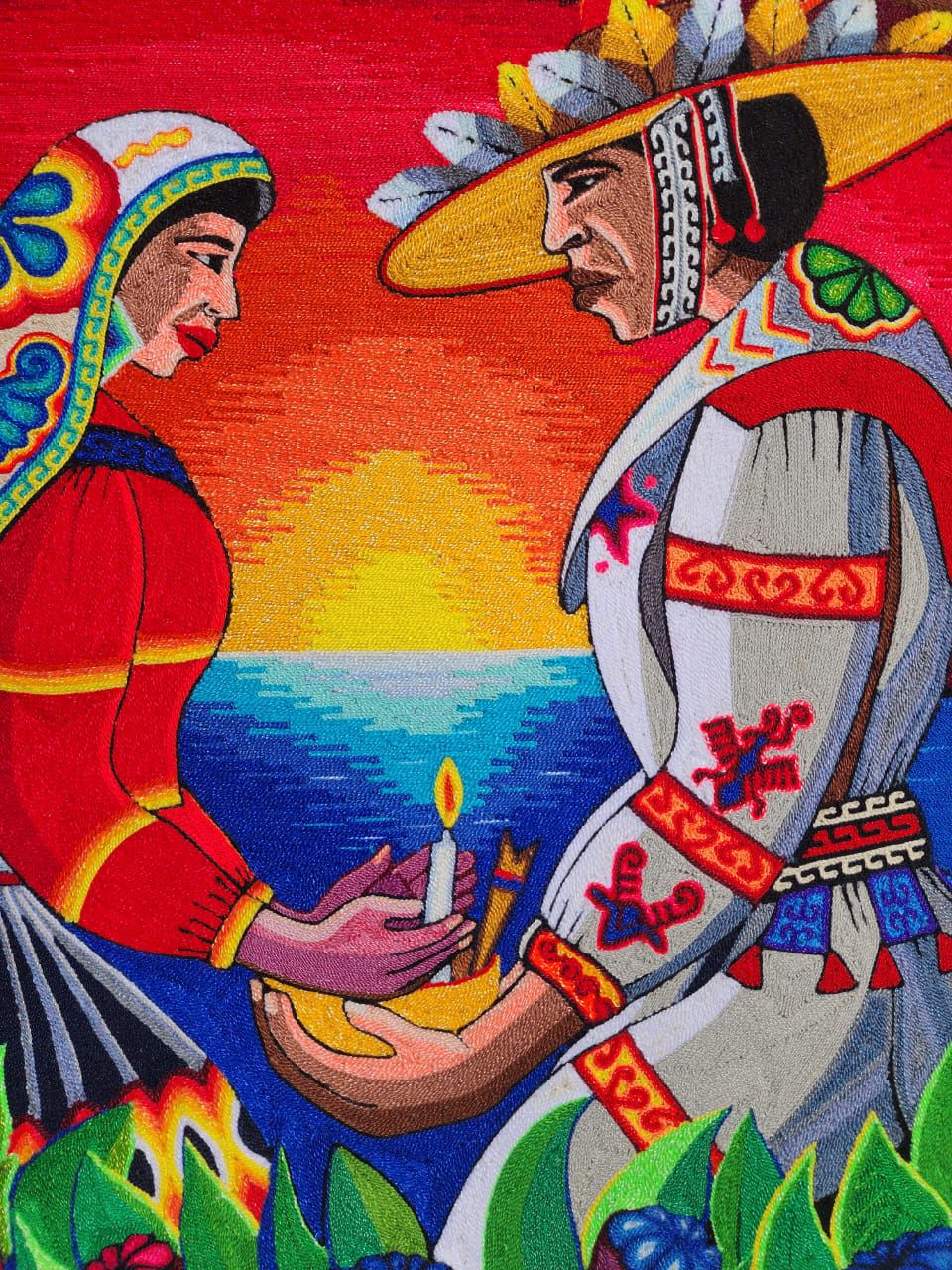 Huichol Mexican Folk Art Yarn Painting by Neikame PP8434 Oaxaca