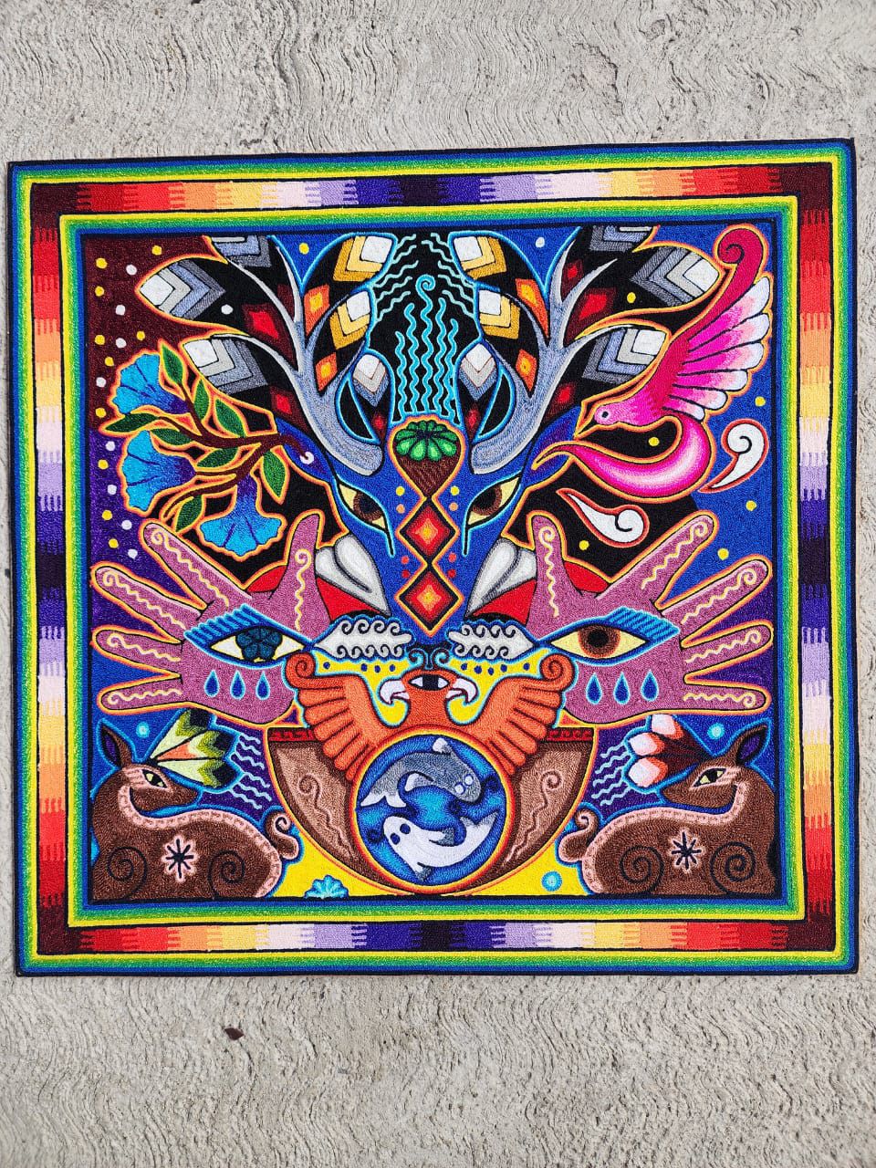 Huichol Mexican Folk Art Yarn Painting by Neikame PP8435