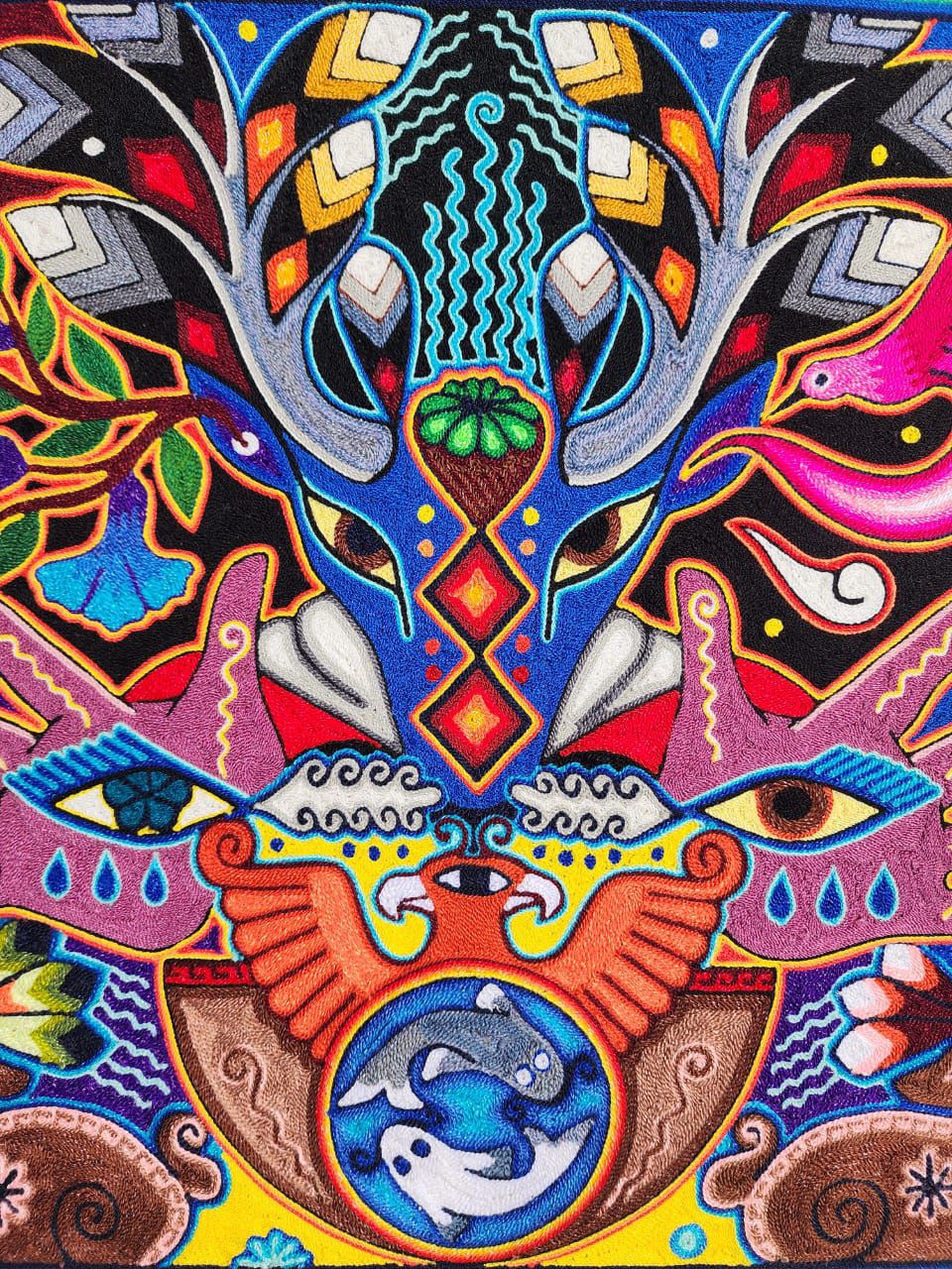 Huichol Mexican Folk Art Yarn Painting by Neikame PP8435