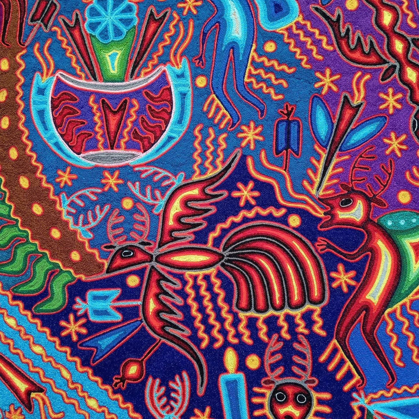 Mexican Folk Art Huichol Yarn Painting by Cooperativa Zitacua PP8436