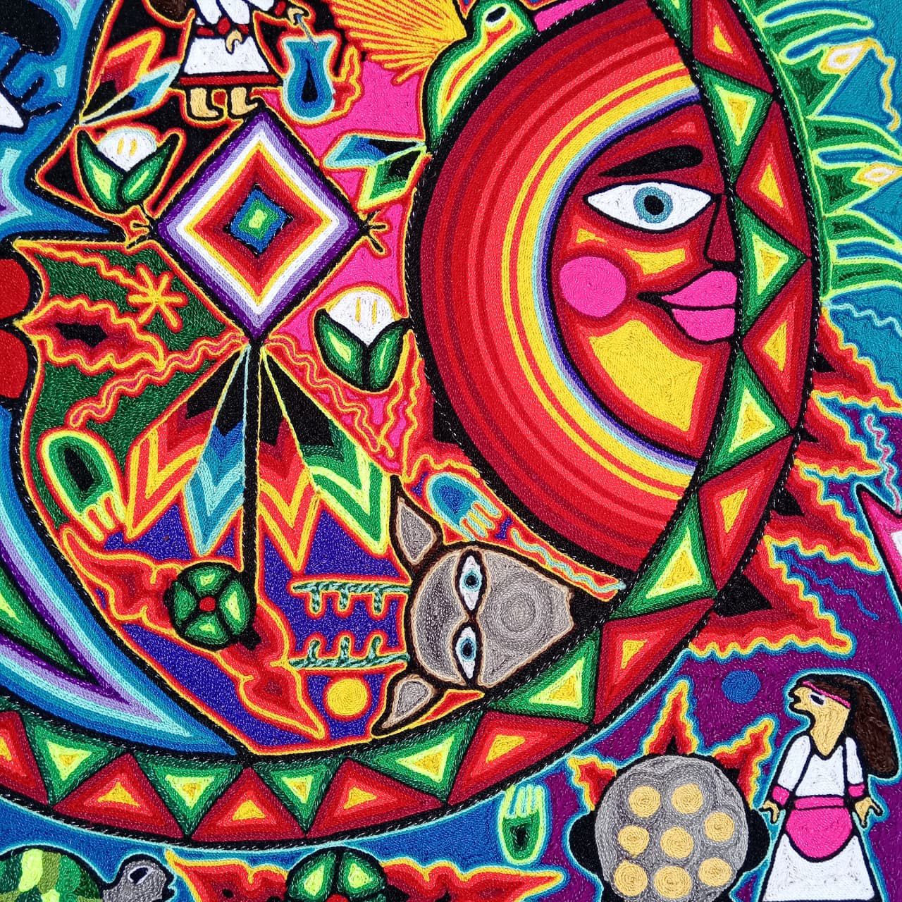 Tepehuano Yarn Painting Mexican Folk Art By Bautista Family PP8442