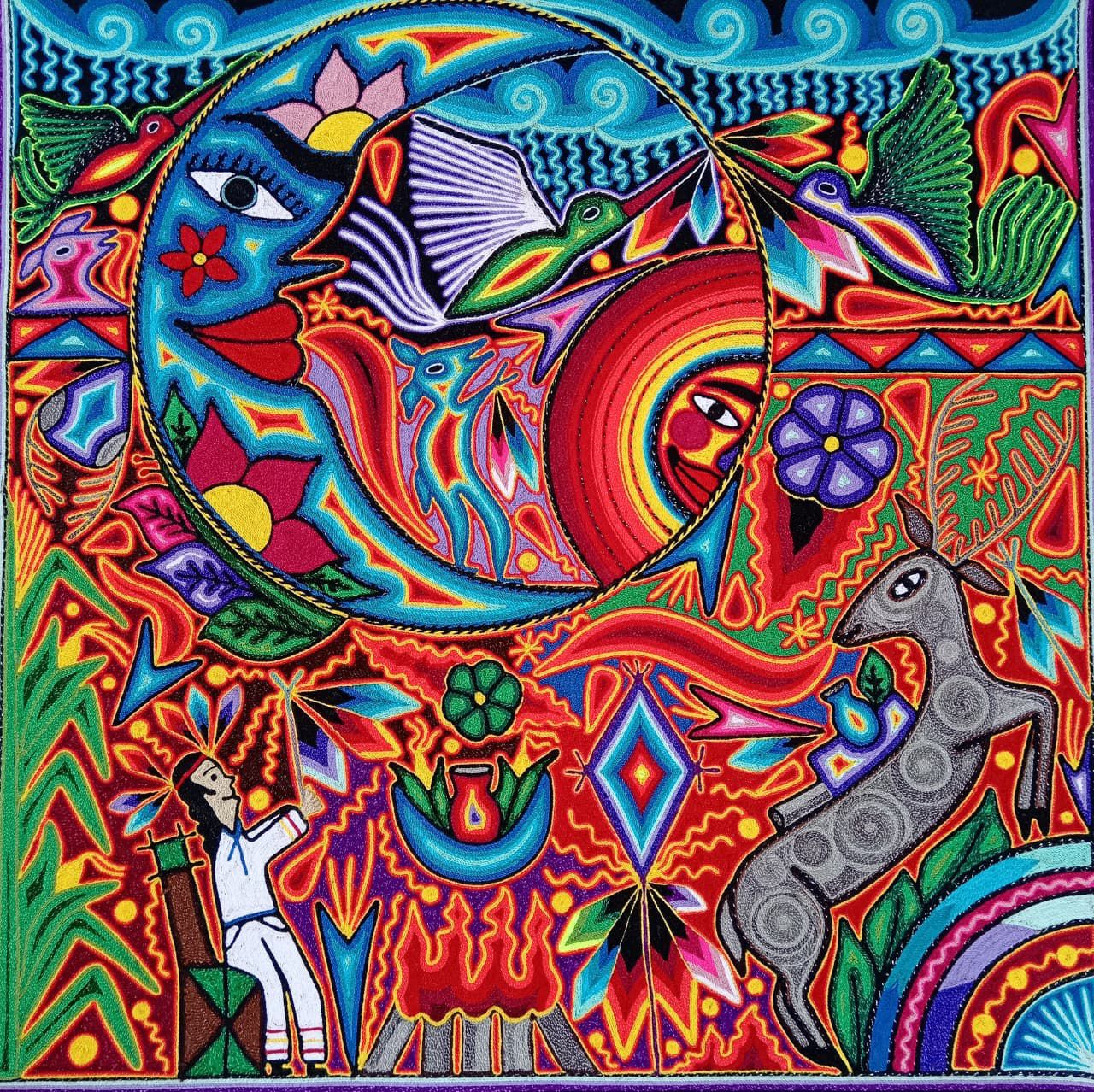 Tepehuano Yarn Painting Mexican Folk Art By Bautista Family PP8443